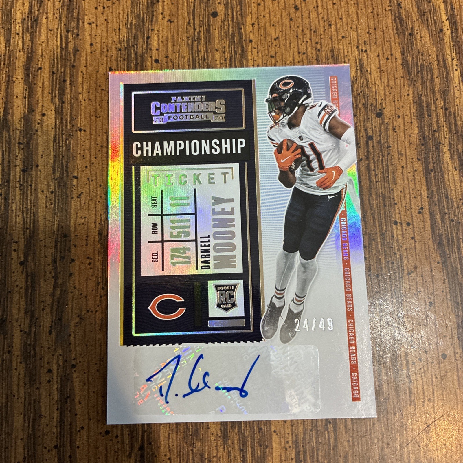 2020 Contenders Darnell Mooney RC Rookie Auto Variation Championship Ticket /49