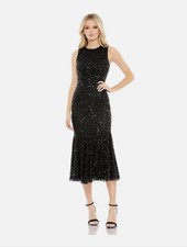 Mac Duggal #5597 Black Sequined High Neck Sleeveless Flared Dress Sz 4 Black