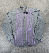 RSRV Shirt Mens Large Gray Guayabera Embroidered Resort Tropical Wear Button Up