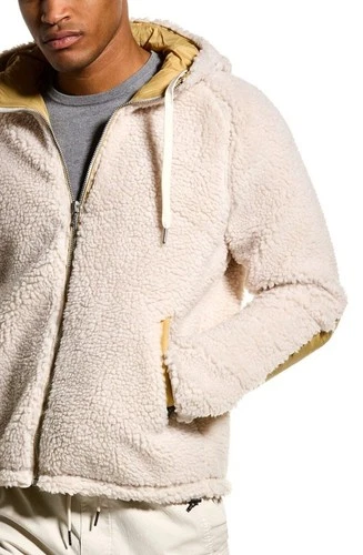 Rag & Bone Men's Tactic Sherpa Fleece Hooded Zip Jacket Ivory Tan Size M image 2