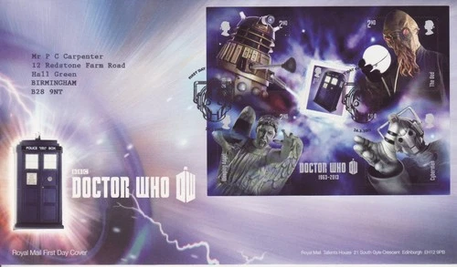 GB Stamps First Day Cover Doctor Who MS, TV, SF, space, alien BBC Dalek SHS 2013