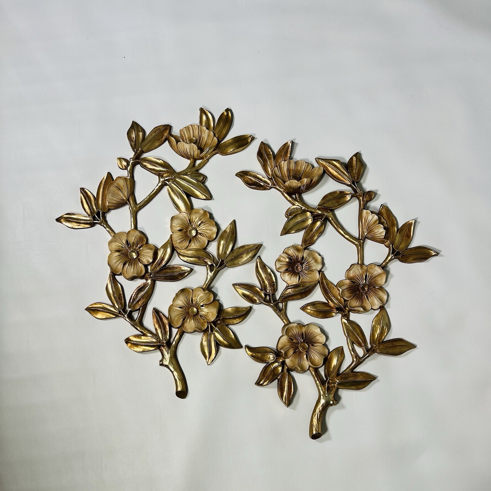 Vintage Syroco dogwood branches floral 2 Wall décor  R & L 1960’s USA MCM GOLD
