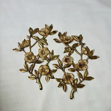 Vintage Syroco dogwood branches floral 2 Wall décor  R & L 1960’s USA MCM GOLD