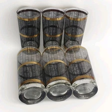 6 Vintage Georges Briard Black Gold Glassware Highball Glasses 1960s MCM Signed