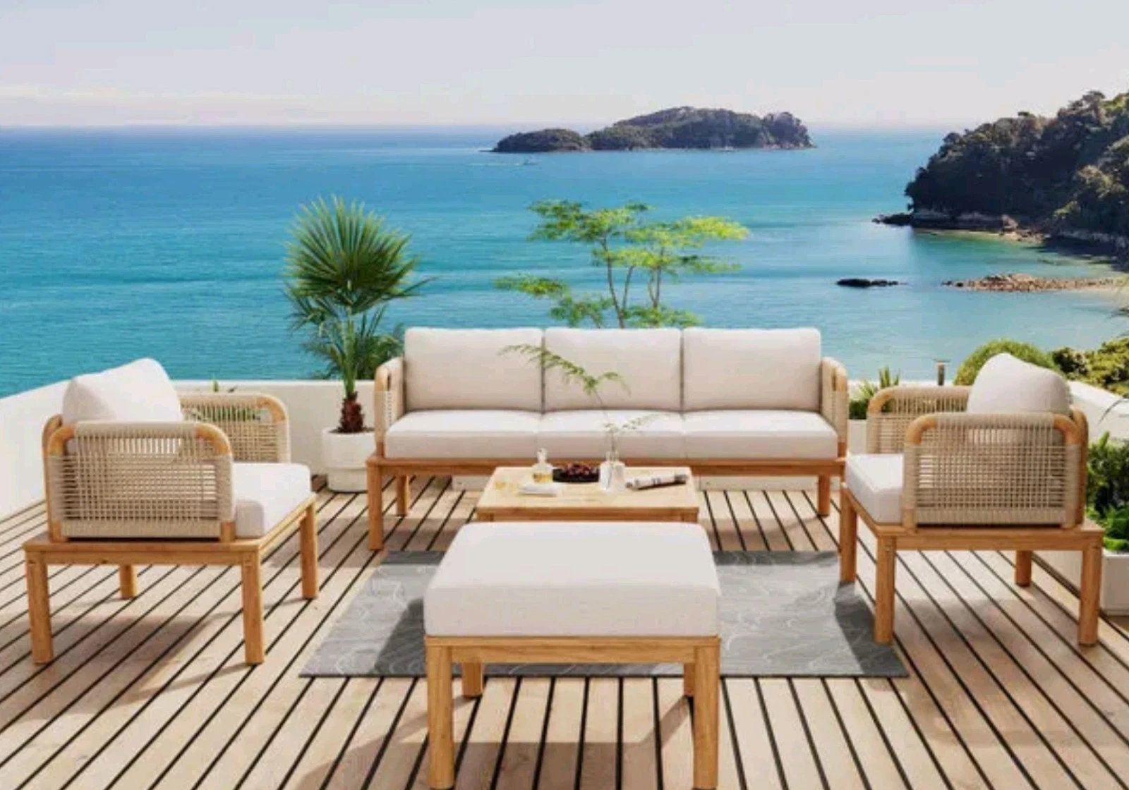 Outdoor 5-piece Acâcia Wood and Rope Pâtio Sofa Set
Opens in a new window or tab