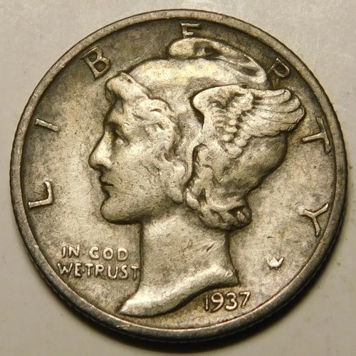 1937 S Mercury Dime EF-XF  Actual Coin Pictured- Not Cleaned, Polished or Dipped