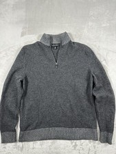 Saks Fifth Avenue Gray Quarter-zip Lambs Wool Sweater Size L