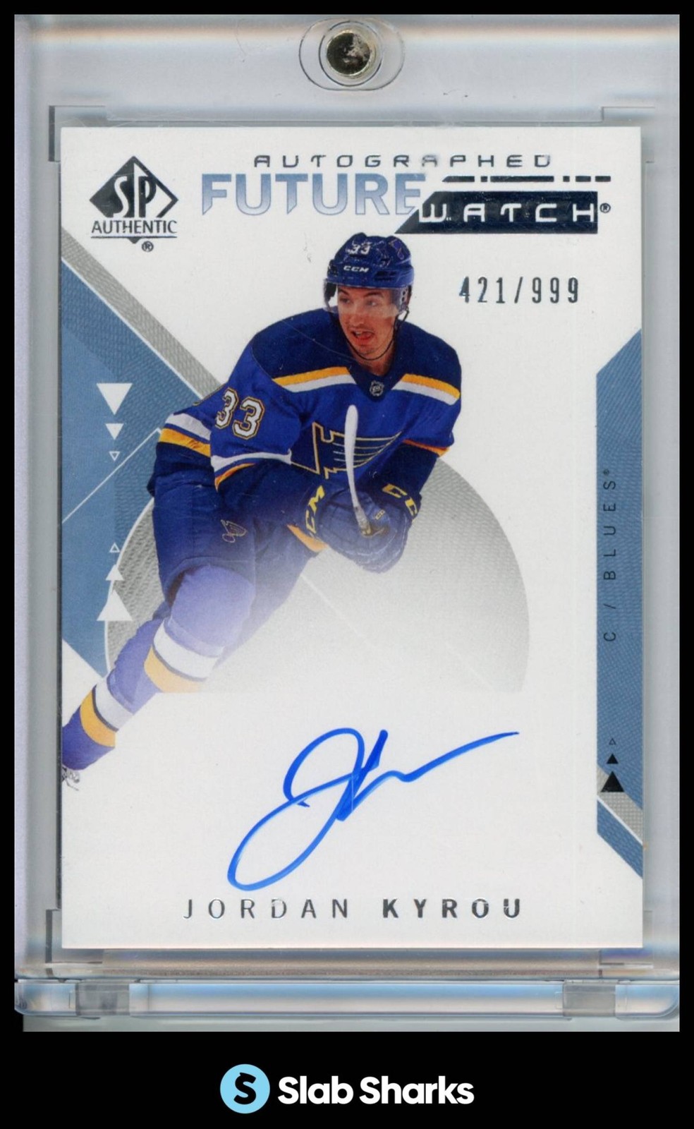 2018 SP AUTHENTIC #208 JORDAN KYROU FUTURE WATCH AUTO ROOKIE RC /999