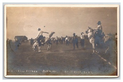 SCOTT CITY KANSAS RPPC ~ Riding Broncos ~ Local Rodeo