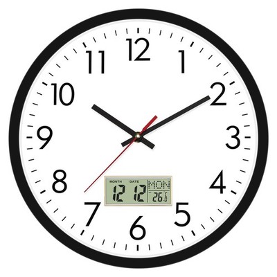 Wall Clock Digital 12'' Non-Ticking Silent Battery Operated Analog with LCD Di...