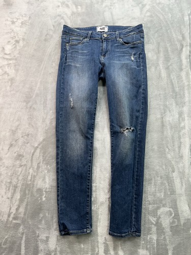 Paige Jeans Womens Sz 28 Blue Peg Skinny Stretch Distressed Low Rise Whiskered