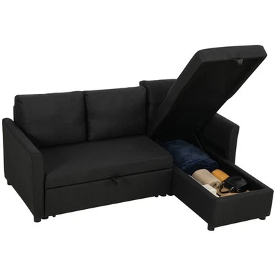 HOMCOM Canapé-lit d'angle 192 x 148 x 86 cm Gris - Photo 1/4