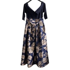 Jessica Howard Dress Blue Off Shoulder Floral Metallic Skirt Gown Size 18 Event