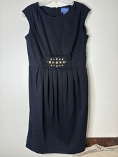 Black Midi Dress Sleeveless Bronze Tribal Embellishment Size 6 SIMPLY VERA