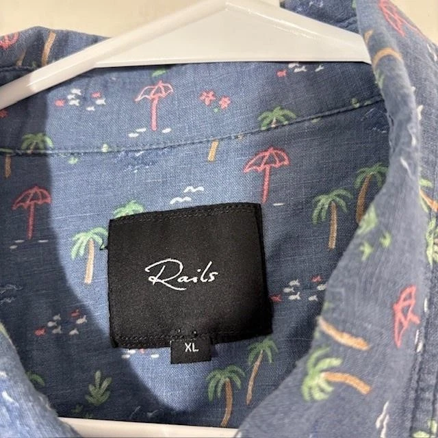 Rails Shirt Mens XL Blue Tropical Beach Carson Palm Tree Linen Button Up Casual - Image 3 of 4