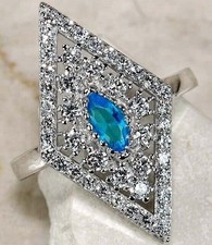 1CT Aquamarine  White Topaz 925 Solid Sterling Silver Ring Sz 8 UB1-7