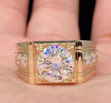 Luxury Men’s Ring Featuring 2.20CT Lab Grown Round Diamond 14K Yellow Gold 10 11