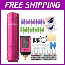 79PCS Pink Wireless Tattoo Practice Gun Kit with 1,500mAh Battery & Needles