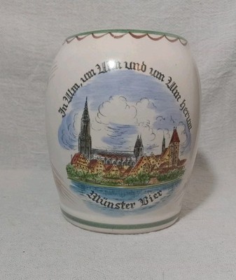 Ulmer Keramik Early Logo Hand Painted Pottery Beer Mug Stein Munster Bier