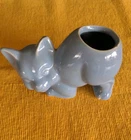 Vintage Blue Morton McCoy Pottery Crouching Cat Kitten Succulent Planter