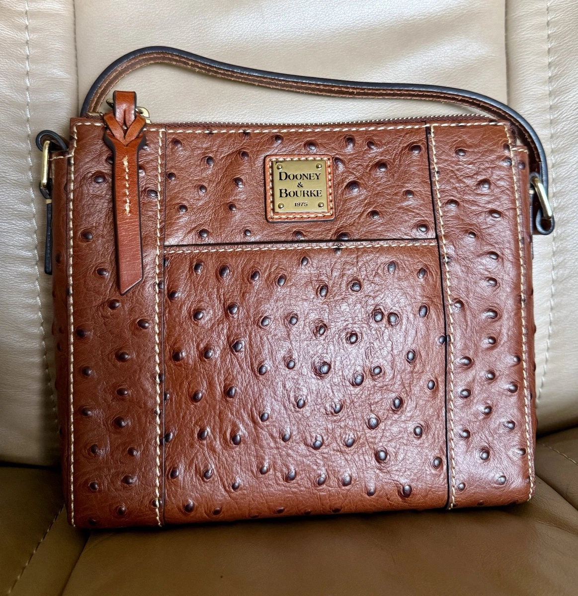 Dooney & Bourke Purple Ostrich Embossed Leather Backpack Gold tone plaque dooney bourke ostrich embossed products for sale | eBay main image 4