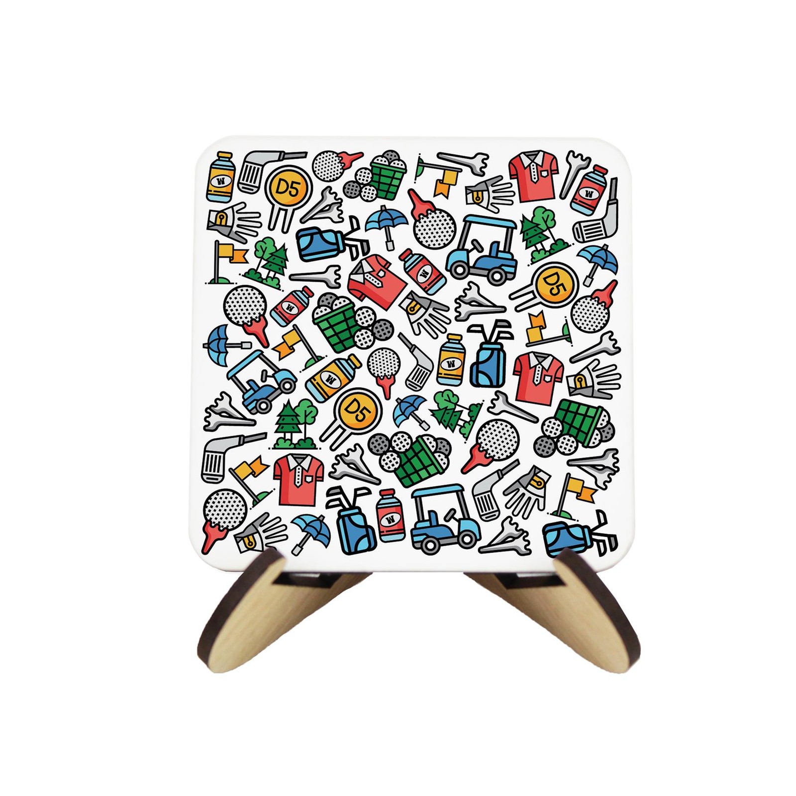 Novelty Golf Print Cork Coaster Set & Stand - Gift for Golfers/ Golf Fans