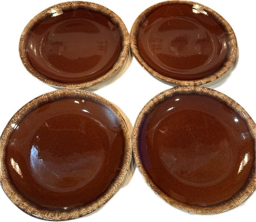 Hull Pottery Brown Drip MCM Oven Proof Dinner Plates 10.5" USA Vintage Set of 4