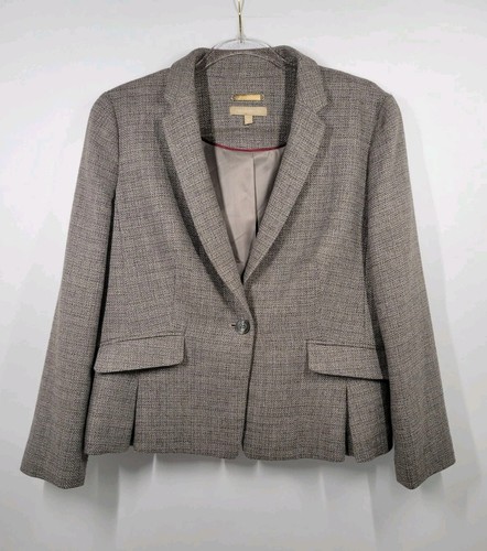 Talbots Gray Wool Blend Italian Woven One Button Blazer Jacket Women Size 14P