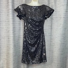 Jessica Howard Evenings Sequin Dress Party Cocktail Black Size 12P