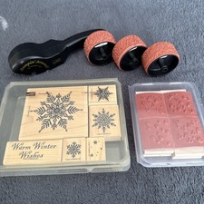 Stampin  Up - Lot of 12 Wood Block Rubber Stamps and Rollers - Winter/Holidays