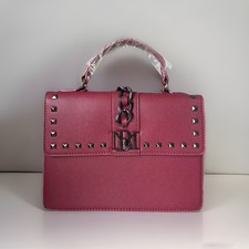 Badgley Mischka Chic Wine Studded Crossbody Top Handle Satchel Bag Vegan NWT