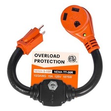 Overload Protector 30 Amp to 110 Volt RV Adapter with Circuit Breaker, 30A to