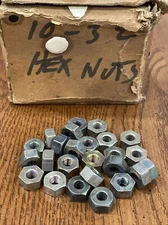 25 Pc Vtg NOS Brass Plated Nuts 10-32 Machine Screw Hex Nuts 3/16” Thick X 3/8”
