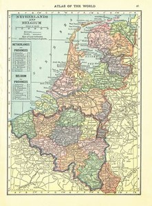 1911 Handy Atlas Vintage Map Pages - France on one side and Netherlands Belgi...