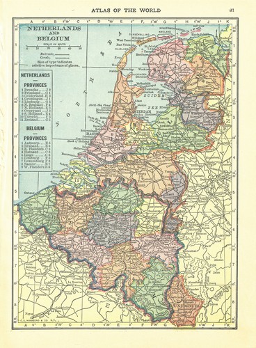 1911 Handy Atlas Vintage Map Pages - France on one side and Netherlands Belgi...