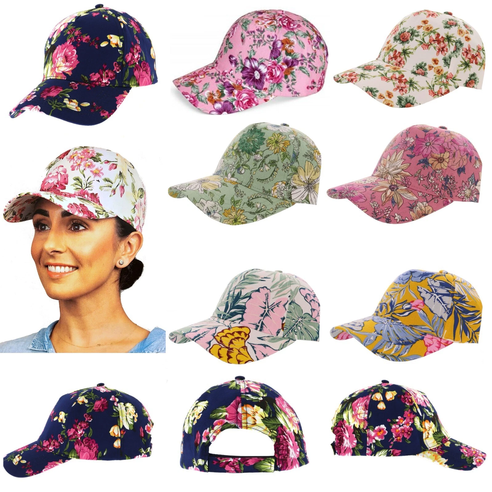 Ladies Floral Adjustable Baseball Cap Choice of Colours & Patterns