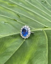 4.39 Ct Oval Cut Natural Sapphire  Diamond Engagement Ring 14K Solid White Gold