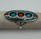 Vtg Native Am. Turquoise Coral Shadow Inlay Jesse V.  Sterling 925 Ring S - 8.25