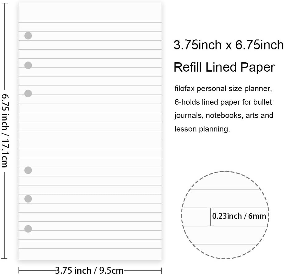 A6 Refill Paper, 100 Sheets Lined Paper, 6 Hole Punched - 5 Binder Dividers, 3 P