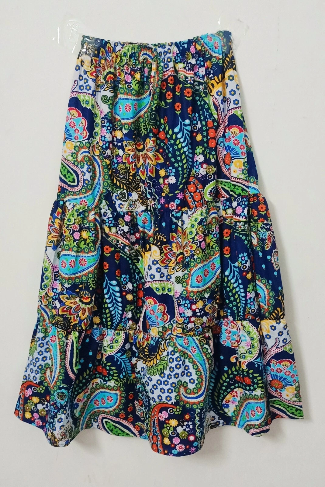 Indian Navy Blue Paisley Frill Skirt Cotton Long Skirt Free Size Beachwear Skirt