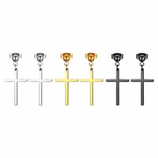 3 Pairs Stainless Steel Cross Drop Dangle Earrings Studs Piercing Women's Men's