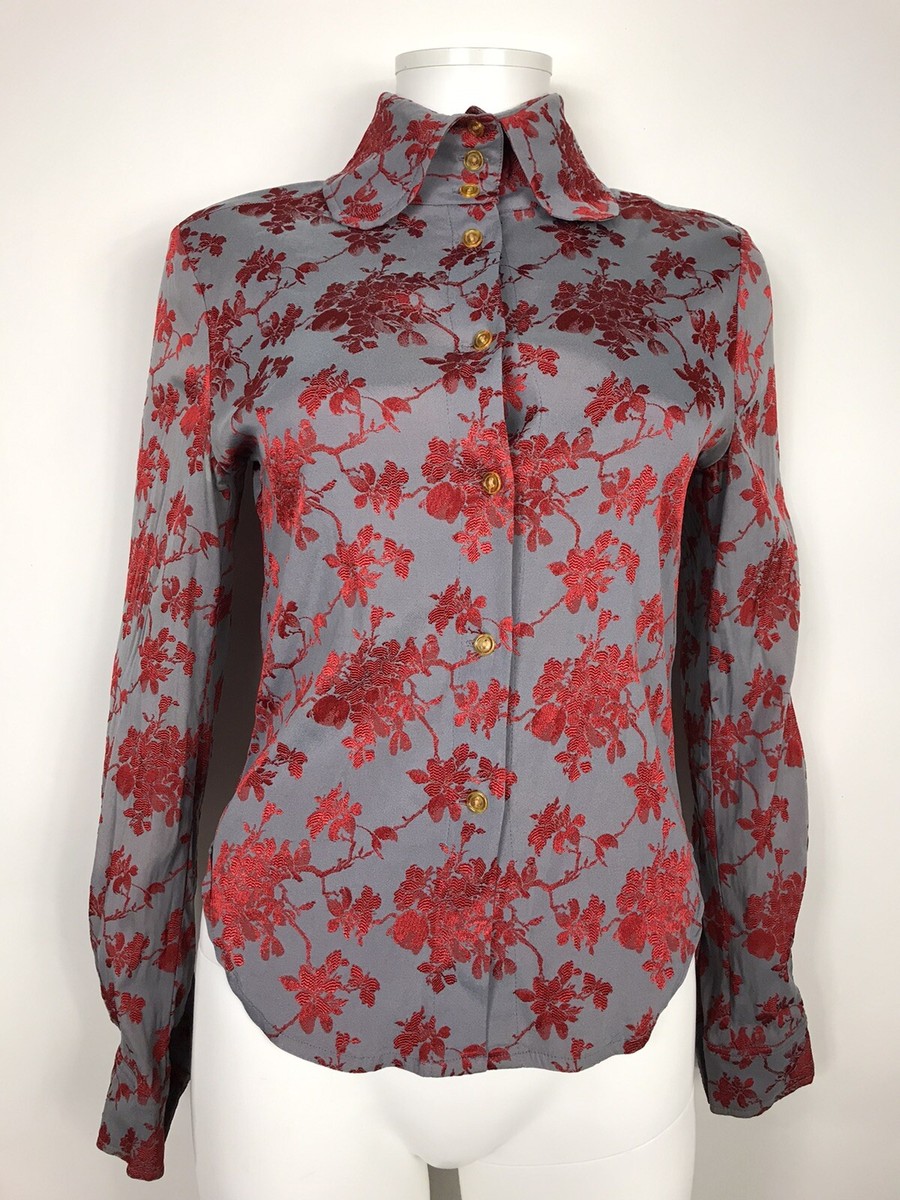 Vtg VIVIENNE WESTWOOD 90S GOLD LABEL GRAY RED JACQUARD TOP S | eBay