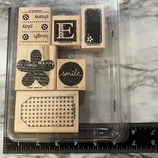 Stampin Up - Be Happy Tag Smile Enjoy Border Set Of Six Rubber Stamps