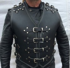 Men's Real Thick 2mm Leather Bikers vest Choppers Vest Steampunk Leather Vest
