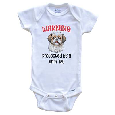 Warning Protected By A Shih Tzu Funny Dog Breed Baby Bodysuit