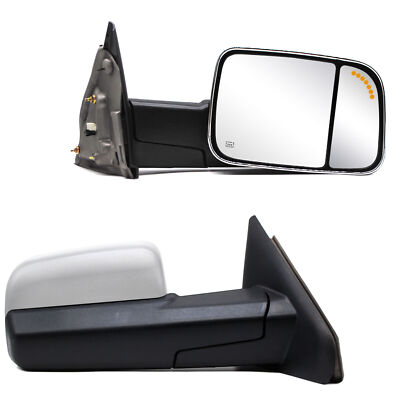 Pair Tow Mirrors Power Heated Arrow Signal Fits 2003-2009 Ram 2500 3500 Chrome