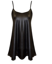 Womens Wet Look Cami Strappy Sleeveless Flared Swing Dress Skater Top 8-22