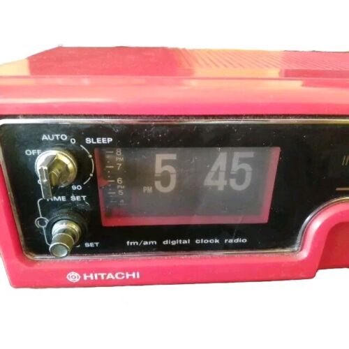 Hitachi Radio Alarm Flip Clock Red Used In Good Condition Vintage Tested&Working