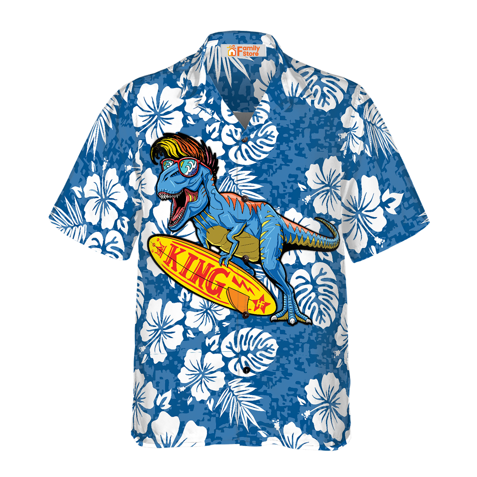 T Rex Catch The Waves Hawaiian Shirt Men’s Summer Dinosaur Style US Size