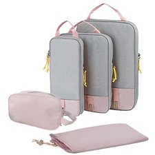 upaday compression packing cubes Set of 5 Traveling packing Cube-Nylon Mesh Pink